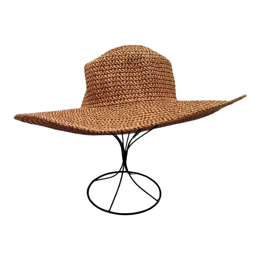 Four Buttons Spring Summer Floppy Woven Wide Brim Garden Sun Hat Beach Vacation